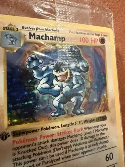 Factory Sealed 1st Edition Rare Holo Foil Machamp Pokemon Card #8/102 SHADOWLESS - Image 3