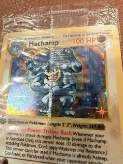 Factory Sealed 1st Edition Rare Holo Foil Machamp Pokemon Card #8/102 SHADOWLESS - Image 4