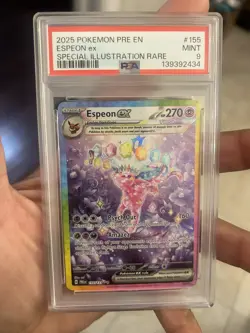 2025 POKEMON PRISMATIC EVOLUTIONS ILLUSTRATION RARE #155 ESPEON EX PSA 9 - Image 1