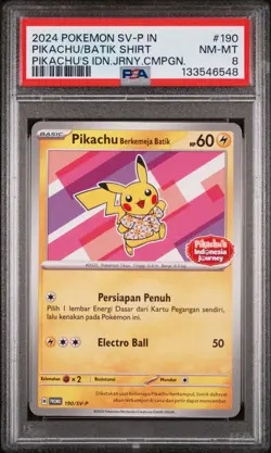 Pikachu In Batik Shirt 190 Pikachu's Indonesia Journey Campaign Pokemon PSA 8 - Image 1