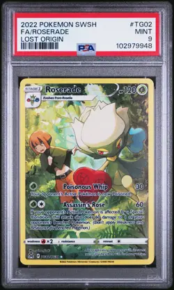 2022 POKEMON SWORD & SHIELD LOST ORIGIN #TG02 FULL ART/ROSERADE PSA 9 - Image 1