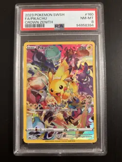 Pikachu 160 PSA Graded 8 Full Art Secret Rare Crown Zenith Pokemon Card - Image 1