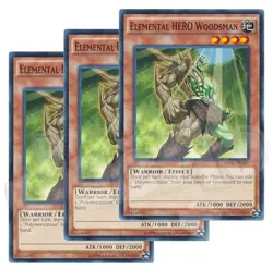 Yugioh - Elemental HERO Woodsman x 3 - NM - Plus Free Holographic Card - Image 1