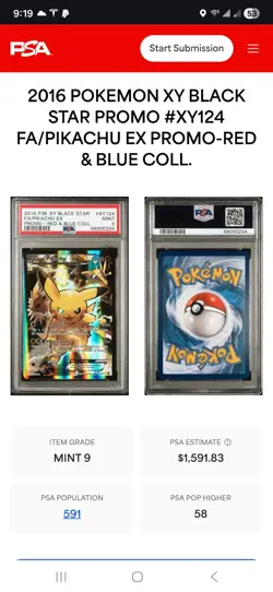 Pikachu EX 2016 Full Art Black Star Promo Card #XY124 PSA 9 - Image 2