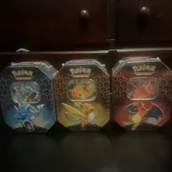 Pokemon Hidden Fates GX Tins Art Set of 3 Full Sealed Charizard Raichu Gyarados - Image 1