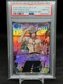 2025 One Piece Japanese Portgas D. Ace Red Manga Alternate Art #OP13-119 PSA 10 - Image 1