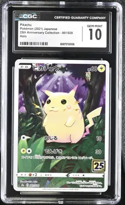 Pokemon Card CGC 10 Pikachu 25th Anniversary 001/028 - Image 1