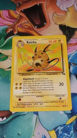 Raichu Rare Fossil 29/62 Pokemon Card TCG WOTC Vintage 1999 NM - Image 1