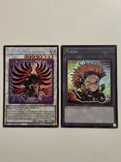 Black-Winged Dragon L5DD-ENS03 Secret Rare Chibi Yugioh 1st Edition + Token Card - Image 1