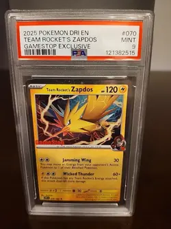 2025 Pokemon DRI EN Team Rocket's Zapados #070 Gamestop Exclusive PSA 9 Mint - Image 1