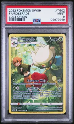 2022 POKEMON SWORD & SHIELD LOST ORIGIN #TG02 FULL ART/ROSERADE PSA 9 - Image 1