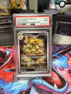 Pokemon Mega Evolution ETB Black Star Promo IR Holo Card Alakazam 009 PSA 9 - Image 1