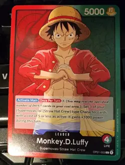 One Piece Card Game Romance Dawn Monkey D Luffy OP01-003 NM Pre Errata Leader - Image 1