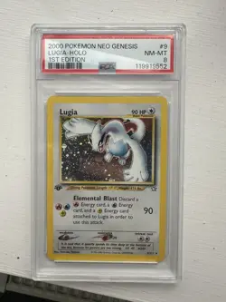 Pokemon TCG Lugia Neo Genesis Holo Card 9/111 1st Edition PSA 8 partial Swirl - Image 1