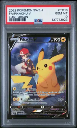2022 Pokemon Sword & Shield Lost Origin #TG16 Fa/Pikachu V Lost Origin PSA 10 - Image 1