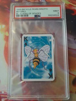 1999 Pokemon Beedrill King of Spades Bicycle Mini Poker Playing Card PSA 9 Mint - Image 1