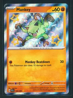 Mankey 169/091 Shiny Vault Holo Rare Pokemon 2024 Paldean Fates NM - Image 1