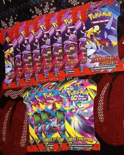 14x Pokemon TCG Sleeved Booster Packs - 9× Destined Rivals + 5× Mega Evolutions - Image 1