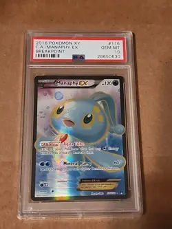 2016 POKEMON XY BREAKPOINT #116 FULL ART/MANAPHY EX PSA 10 - Image 1