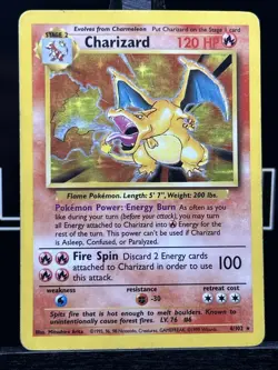 Pokemon TCG Charizard 4/102 Base Set Unlimited Holo Rare WOTC MP - Image 3