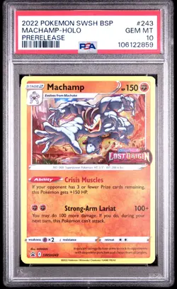2022 POKEMON SWSH BLACK STAR PROMO PRERELEASE #243 MACHAMP-HOLO PSA 10 - Image 1