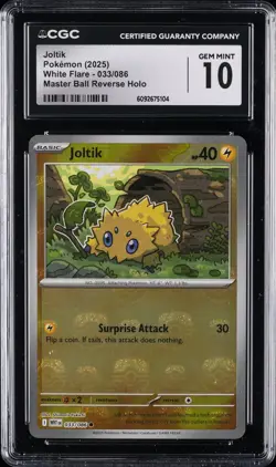 2025 POKEMON WHITE FLARE MASTER BALL REVERSE HOLO JOLTIK CGC 10 GEM MINT - Image 1
