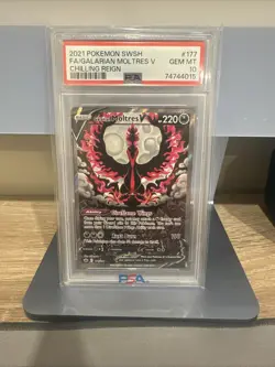 PSA 10 GEM MINT 2021 POKEMON CHILLING REIGN FULL ART ALT GALARIAN MOLTRES V #177 - Image 1