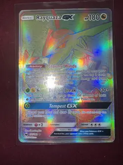 Pokemon TCG Rayquaza GX Holo Rainbow Secret Rare Card 177/168 Celestial Storm - Image 1