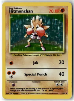 Hitmonchan ⭐ 7/102 Holo Rare Base Set 1999 Pokemon LP - Image 1