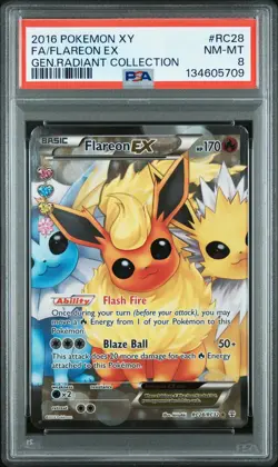 2016 POKEMON XY GENERATIONS RADIANT COLL #RC28 FULL ART/FLAREON EX PSA 8 - Image 1