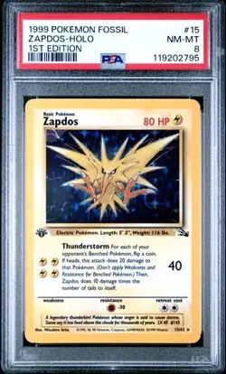 1999 Fossil Zapdos Holo #15 1st Edition Holo PSA 8 - Image 1