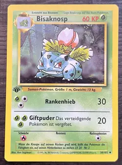 GERMAN Ivysaur (Bisaknosp) Pokemon TCG WOTC Base Set 30/102 1st Edition MINT - Image 1