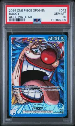 2024 ONE PIECE OP09 BUGGY ALTERNATE ART LEADER #042 PSA 10 - Image 1