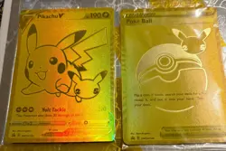 Pokemon Pikachu V and Pokeball Gold Holo TCG Promo Card 25th Anniversary Sealed - Image 1