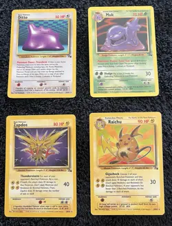 Pokemon TCG Jungle Lot - 4 Cards - Rares - Ditto, Muck, Raichu, Zapdos - Image 1