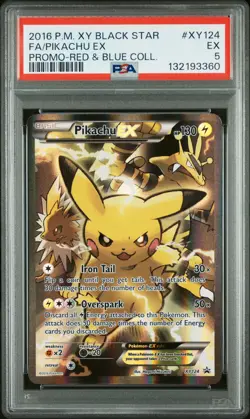 2016 POKEMON XY BLACK STAR PROMO RED & BLUE COLL FULL ART/PIKACHU EX PSA 5 - Image 1