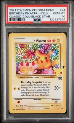 Birthday Pikachu Holo 24 Celebrations Classic Collection Pokemon PSA 10 *666 - Image 1