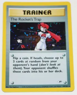 Pokemon: The Rocket's Trap Trainer 19/132 Gym Heroes Vintage Holo Swirl Card - Image 1