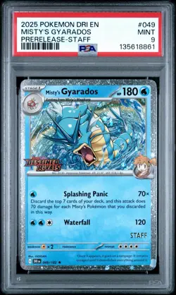 2025 POKEMON DRI EN-DESTINED RIVALS PRERELEASE-STAFF #049 MISTY'S GYARADOS PSA 9 - Image 1