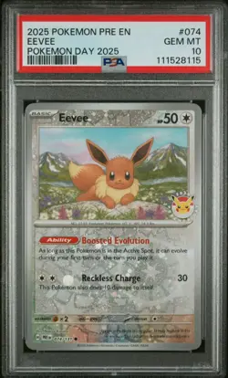 2025 PSA 10 Pokemon SV Prismatic Evolutions Eevee Reverse Holo Day #074/131 - Image 1