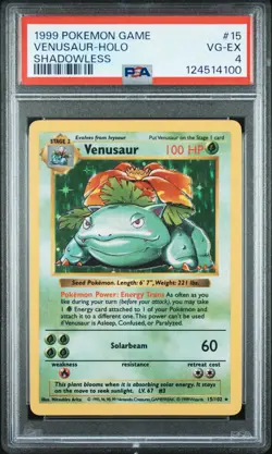 1999 POKEMON BASE SET SHADOWLESS #15 VENUSAUR-HOLO PSA 4 - Image 1