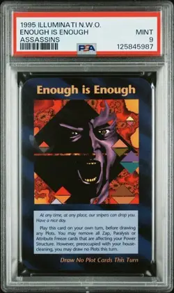 1995 Illuminati NWO Assassins Enough is Enough Trump Card PSA 9 - Image 1