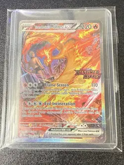 Team Rocket's Moltres ex 229/182 Full Art Destined Rivals Stamp Pokemon Card NM - Image 1