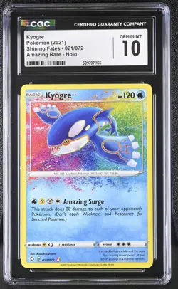 CGC 10 GEM MINT Kyogre 2021 Shining Fates 021/072 Amazing Rare Holo Pokemon Card - Image 1