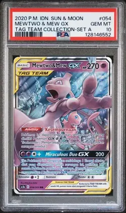 2020 Indonesian Pokemon Tag Team Collection #54 Mewtwo & Mew GX PSA 10 Gem Mint - Image 1
