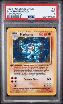 1999 POKEMON BASE SET 1ST EDITION #8 MACHAMP-HOLO PSA 7 - Image 1