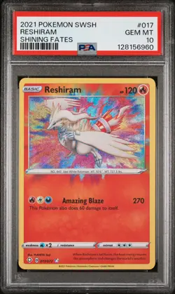 2021 POKEMON SWORD & SHIELD SHINING FATES #017 RESHIRAM PSA 10 - Image 1