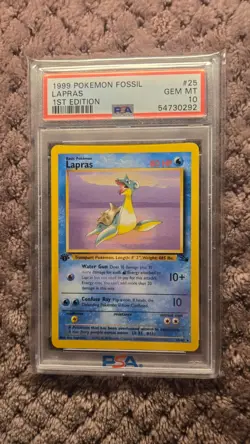 1999 Pokemon Fossil 1st Edition Lapras #25 Non-Holo GEM MINT PSA 10 (English) - Image 1