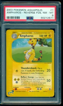 2003 Pokemon Aquapolis #1 Ampharos Reverse holo PSA 8 NM-MT - Image 1
