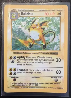 Pokemon TCG Raichu Base Set 14/102 Holo 1999-2000 Wizards Base Set Copyright... - Image 1